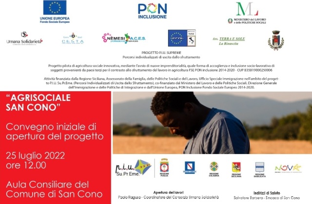 “AGRISOCIALE SAN CONO” progetto pilota di agricoltura sociale innovativa. Convegno iniziale di apertura, lunedì 25 luglio, ore 12, municipio